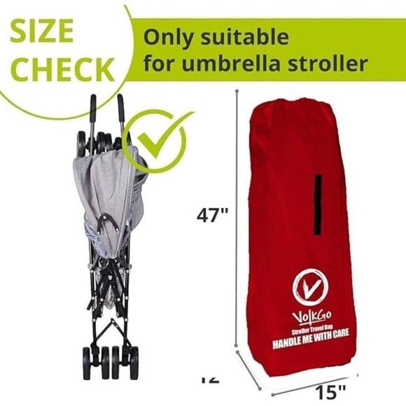 V Volkgo Umbrella Stroller Travel Bag Red Heavy Duty Durable Airplane Gate Check - Picture 2 of 7